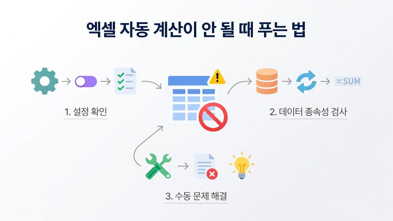 가장 흔한 원인 계산 옵션이 수동으로 바뀐 경우